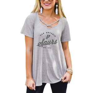 San Antonio Spurs Women's Gray Criss Cross Front Tri-Blend T-Shirt
